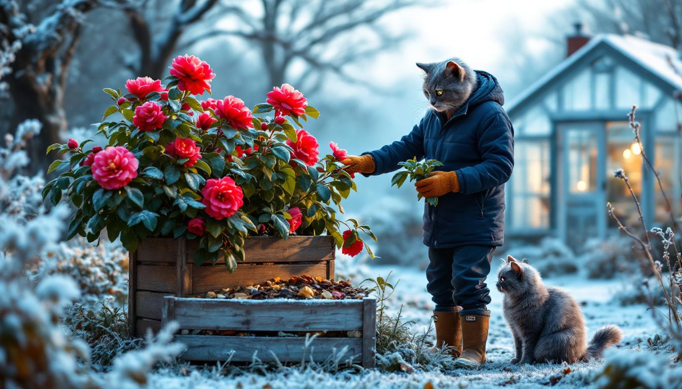 ontdek hoe eenvoudig keukenafval kan zorgen voor prachtige, grote cameliabloemen, zelfs in koude vorstomstandigheden.