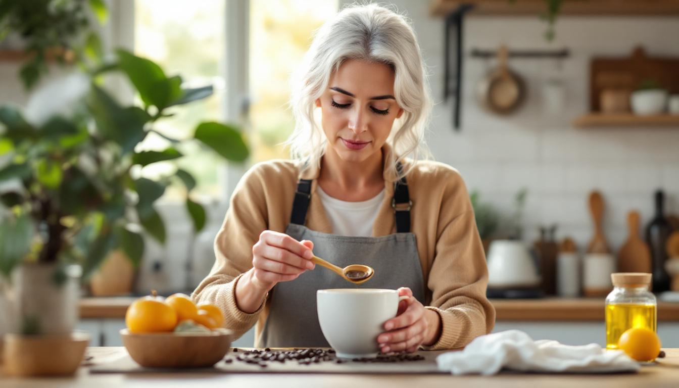 ontdek hoe koffie met plantaardige olie helpt om doffe witte haren weer glans en diepte te geven voor een stralende look.