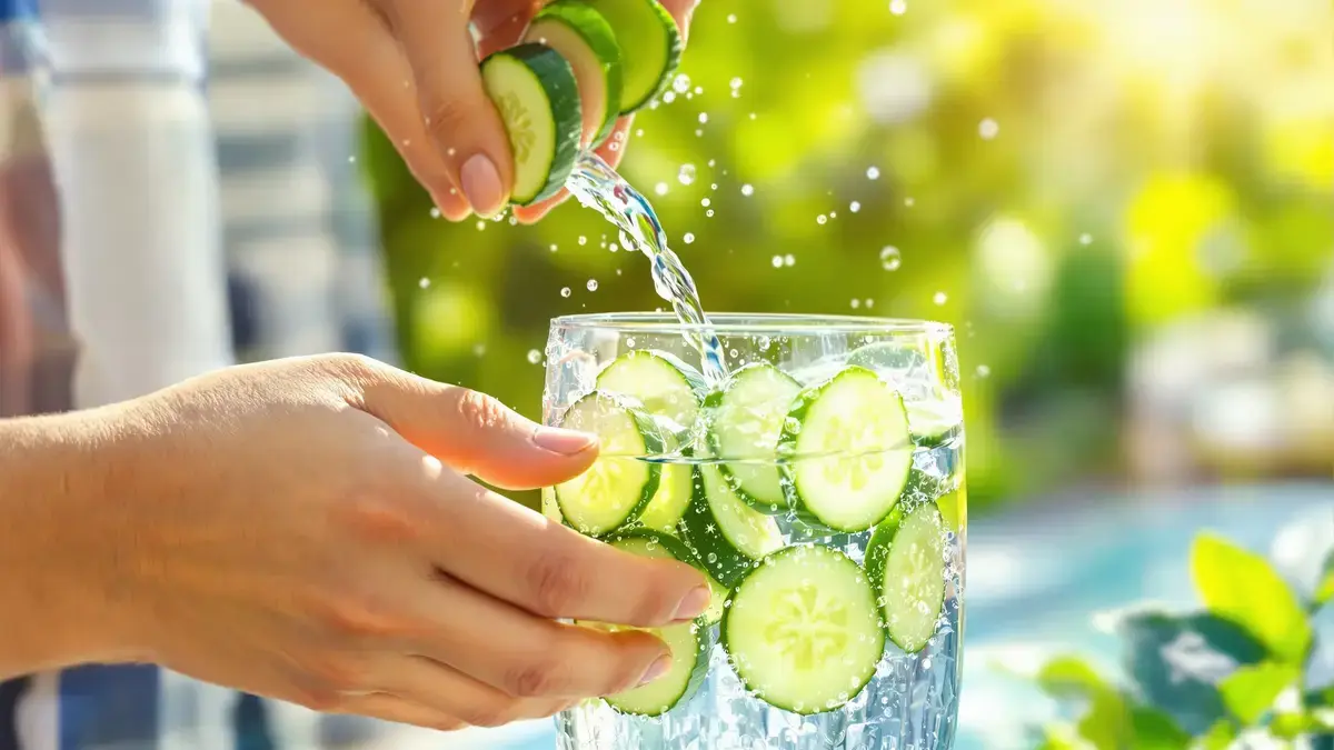 De geïnfuseerde komkommer geeft snel verfrissende stoffen vrij in het water