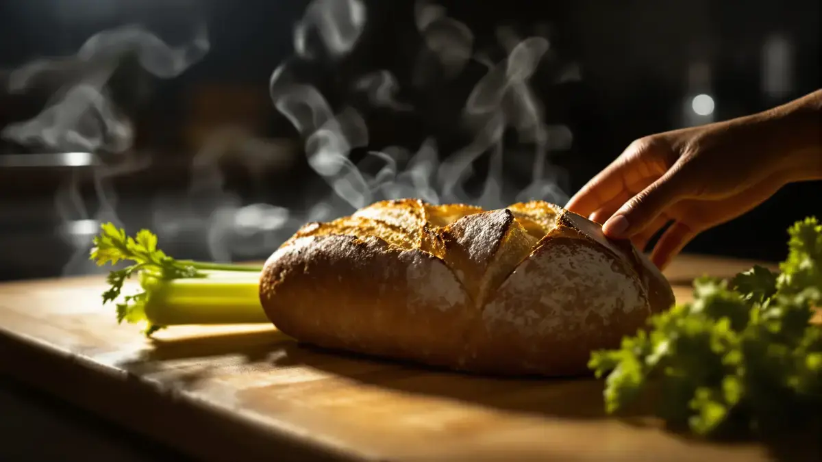 De natuurlijke vochtigheid van selderij helpt het brood gedurende de nacht soepeler te houden