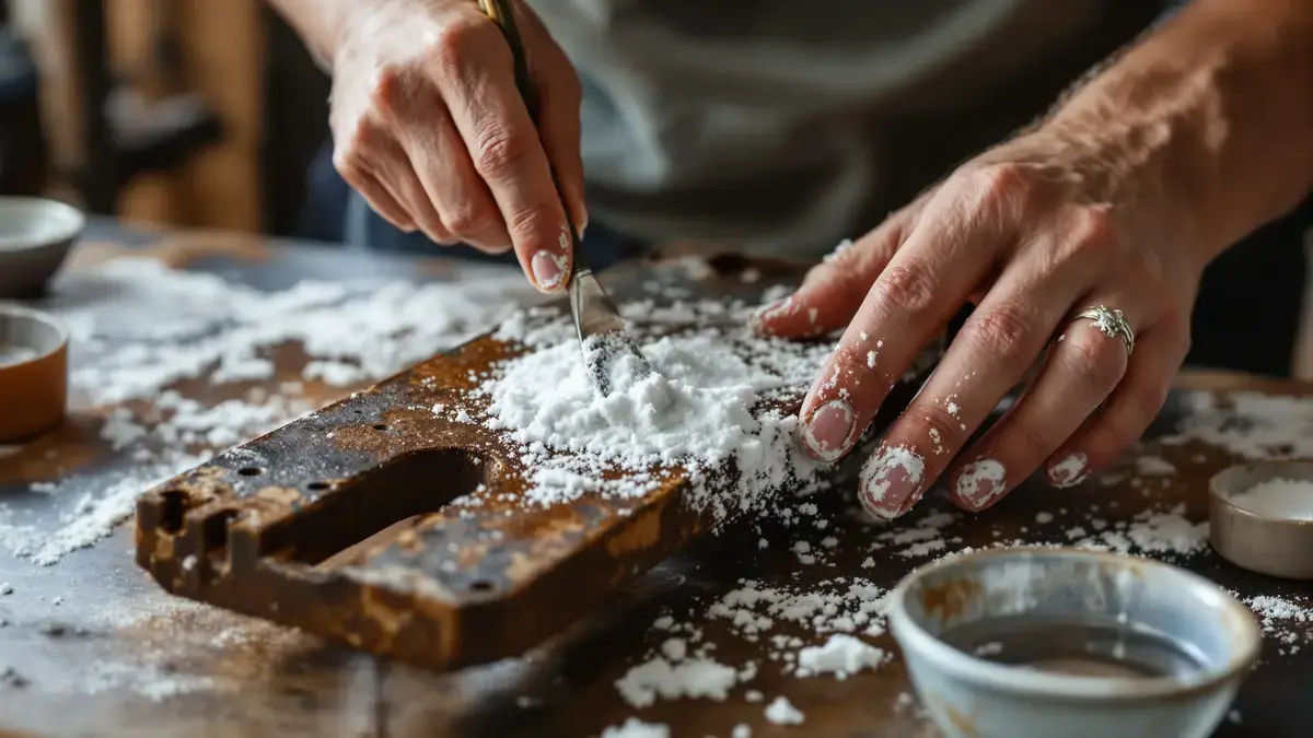 Een pasta op basis van zuiveringszout verwijdert roest zonder het metaal te beschadigen
