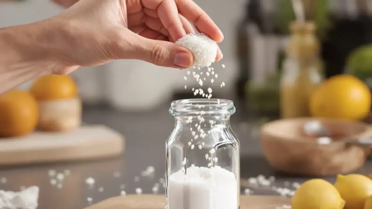 Een paar rijstkorrels toevoegen aan het zout voorkomt dat het zout vochtig wordt.