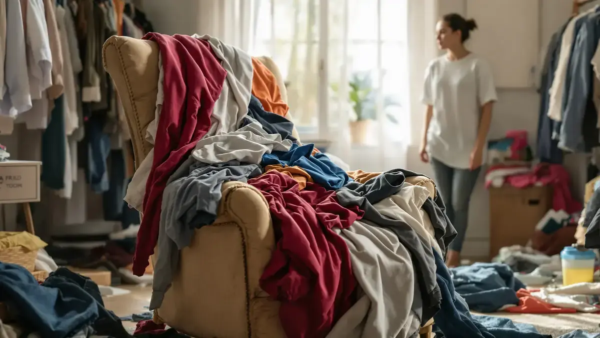 Een met kleding bedekte stoel verraadt vaak een specifieke gemoedstoestand
